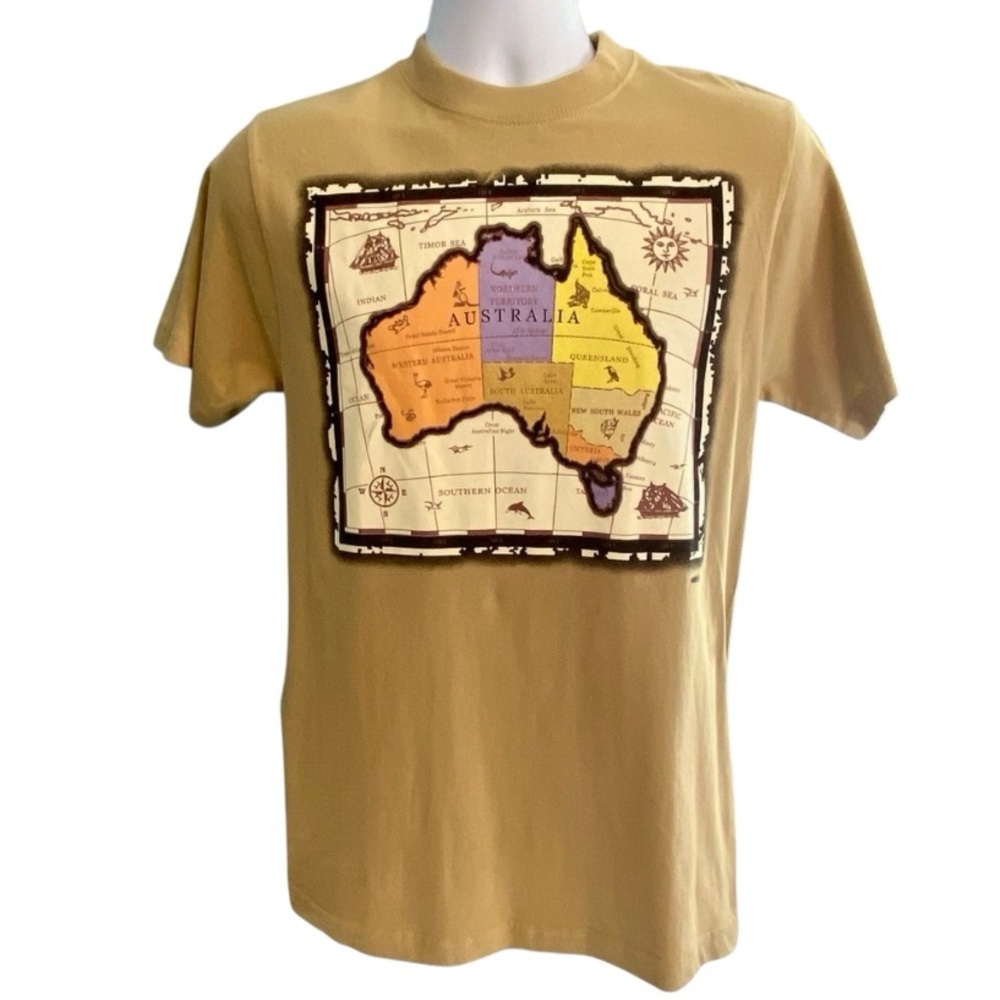 NWT Australia Roo Brand Australia Atlas Map Khaki Short Sleeve T Shirt Size S
